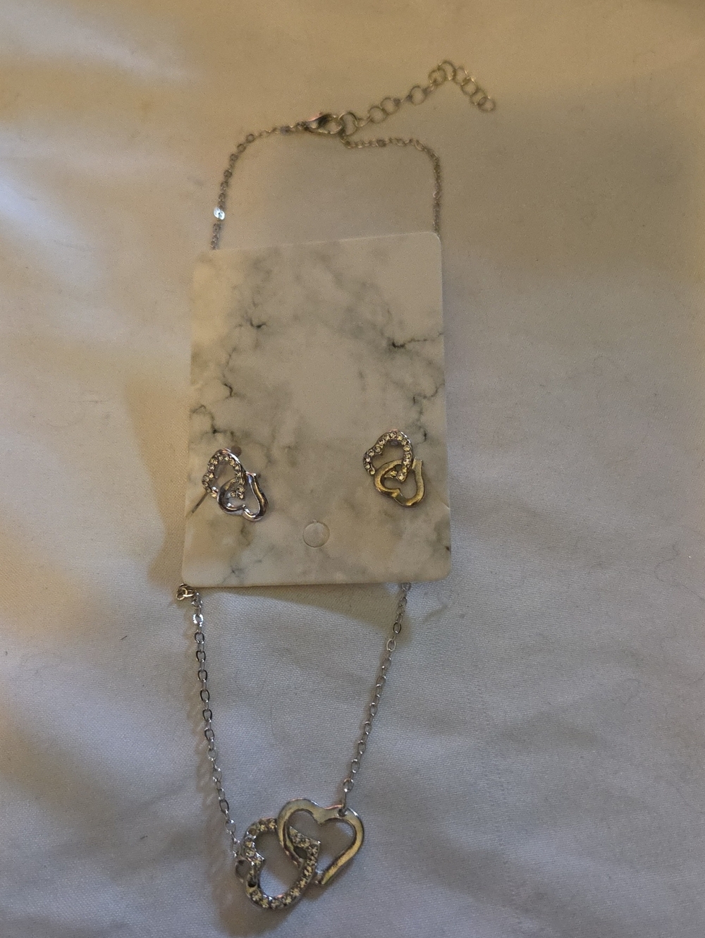Silver Interlocked Heart Necklace and Earring Set - Silver